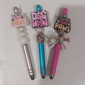 NEW Qty 3 Dog Mom/Kids Have Paws Stylus Bling Pens - Write & Touch Screen Device